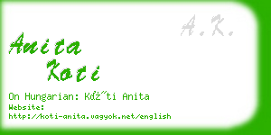 anita koti business card